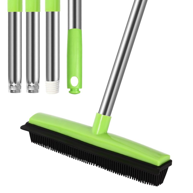 MEIBEI Pet Hair Removal Broom with Squeegee -53", Long Handle Soft Bristle Rubber Broom, Ideal for Remove Fur from Carpets, Rugs, Hardwood and Linoleum - Image 1